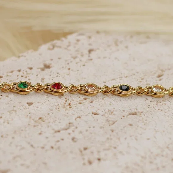 Fashion Colorful Zircon Bracelet Stainless Steel Real Gold Plated - Picture 2 of 2